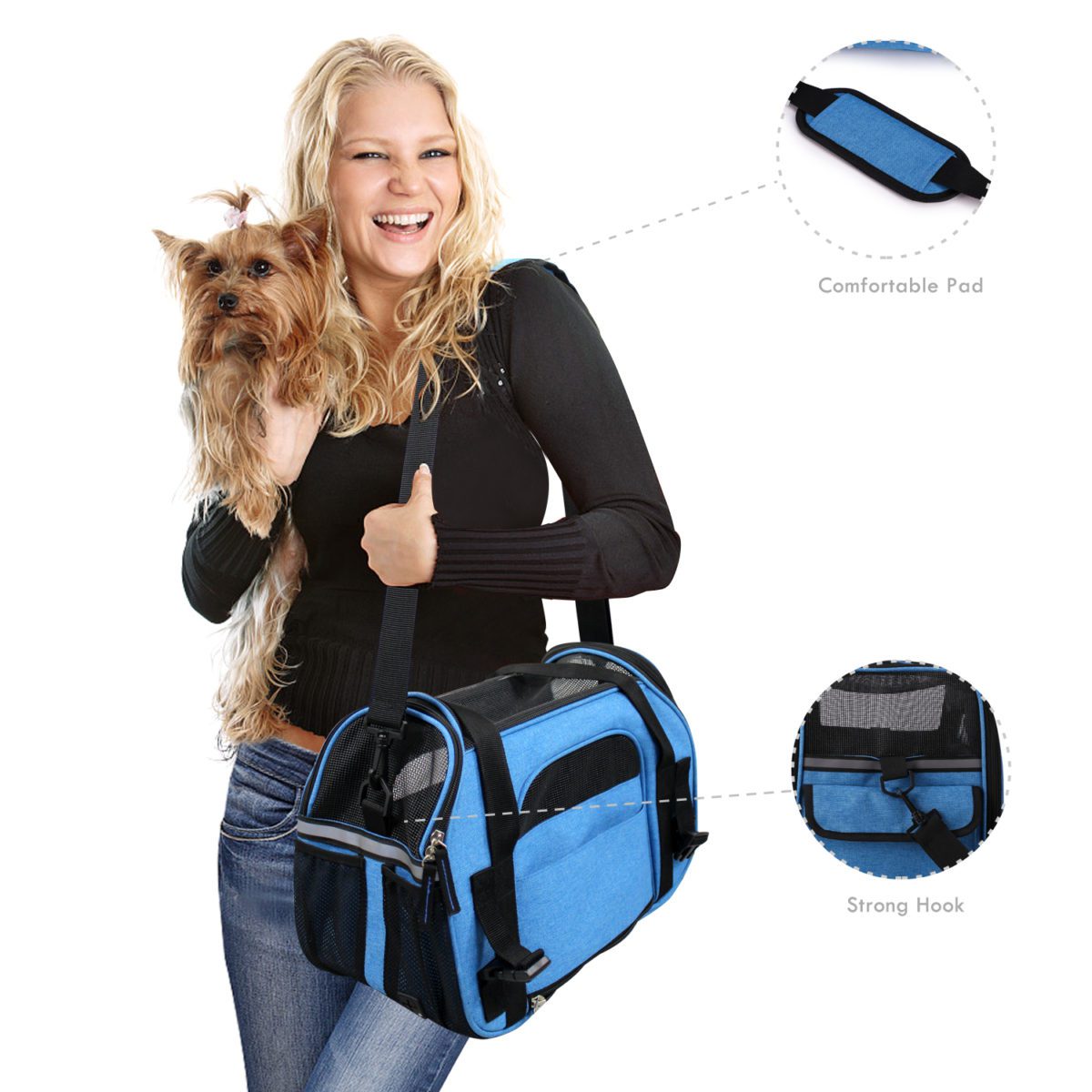 Airline Travel for Small Animals/Cats Soft Sided Pet Carrier The security belt loop permits the provider to be restrained with a car seat belt for automobile journey. Made with sturdy materials A small zipper opening on the prime of the provider that permits you to shortly unzip and attain into the bag to entry your pet