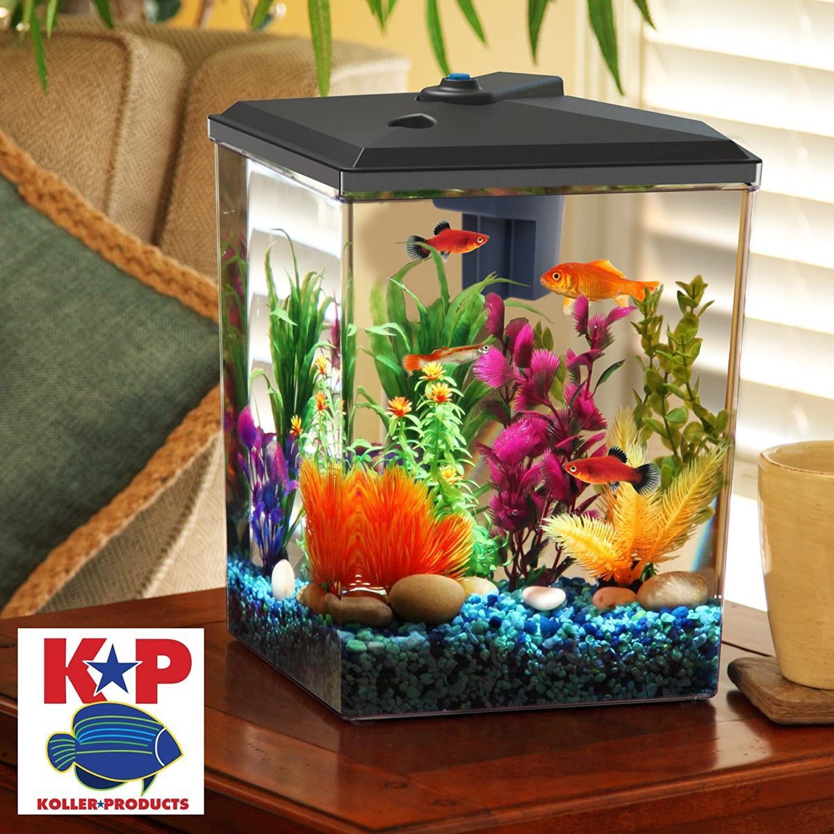 Koller Products AquaView 2.5-Gallon Fish Tank DAZZLING COLORS: Energy-efficient LED lighting with 7 dazzling coloration picks to brightly illuminate your fish, select daylight white, blue, inexperienced, amber, aqua, purple, or pink.