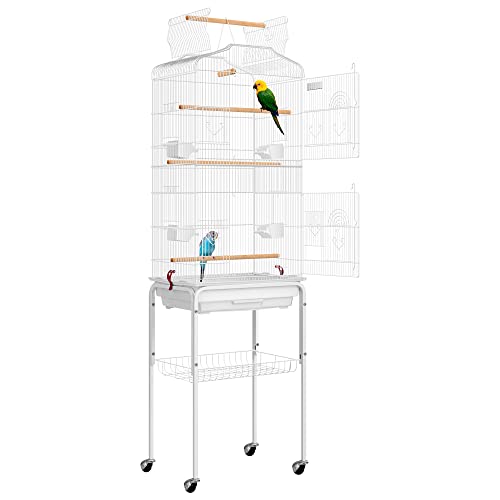 VIVOHOME 59.8-inch wrought iron bird cage with playtop, rolling stand, and extra storage shelf – Ideal for parrots, Conures, Cockatiels, and more