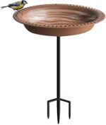 Freestanding 1-¼ gallon bird bath with feeder in deep brown, perfect for attracting birds in the garden with its bird-friendly design and durable construction