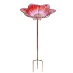 Beautiful MUMTOP Bird Bath with a flower pattern, made from high-quality glass and metal, designed for outdoor bird feeding and bathing in vibrant colors, perfect for garden decor