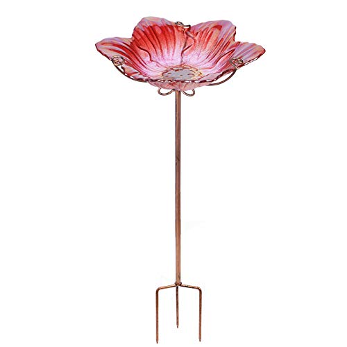 Beautiful MUMTOP Bird Bath with a flower pattern, made from high-quality glass and metal, designed for outdoor bird feeding and bathing in vibrant colors, perfect for garden decor