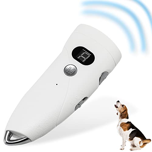 3-in-1 Ultrasonic Dog Bark Deterrent & LED Flashlight - Stop Barking Outdoors Up to 33ft with 9 Adjustable Modes.