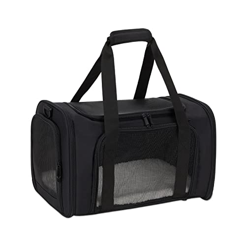 Airline Approved Breathable Soft Cat and Dog Carrier - Foldable and Suitable for Small to Medium Pets (Medium-Black).