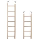 Set of two wooden bird ladders, including 5-step and 7-step options, designed for small to medium-sized birds. Made from natural wood for climbing and play.