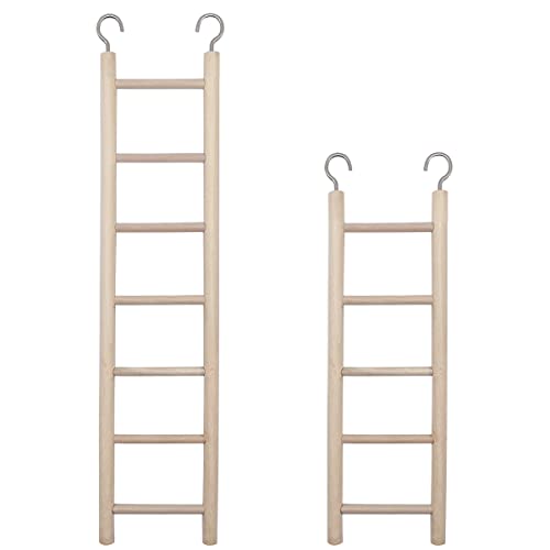 Set of two wooden bird ladders, including 5-step and 7-step options, designed for small to medium-sized birds. Made from natural wood for climbing and play.