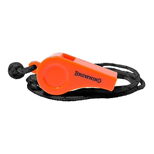 Browning durable dog training whistle in blaze color with adjustable lanyard, designed for hunting and obedience training