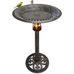 Westcharm 34 Inch Solar Powered LED Lighted Birdbath with antique brushed bronze finish, featuring a classic design and integrated solar lights for outdoor garden decoration