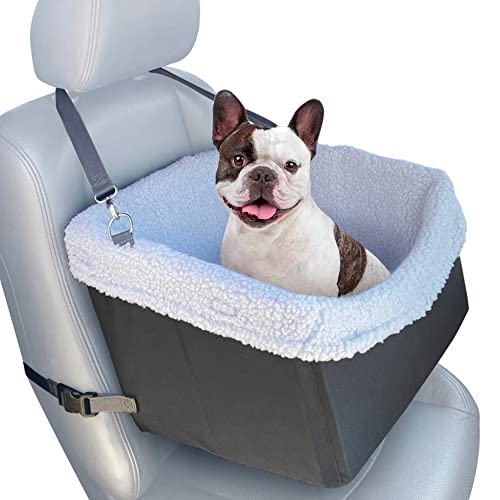 Premium Comfortable Dog Car Booster Seat - Stella and Bear's Giant Boost for Small to Medium Pets with Seat Belt Tether, Fresh Gray Color.