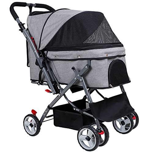 Reversible Handle Pet Stroller for Small to Medium Animals up to 40lbs - Grey.