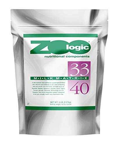 PetAg Zoologic Milk Matrix 33/40, a 5 lbs powdered drink mix milk replacer designed for various mammal species, offering complete nutrition for growing pets