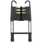 RIKADE 10.5FT Telescopic Ladder, portable aluminum extension ladder with non-slip feet and stable hooks for versatile household and outdoor use.