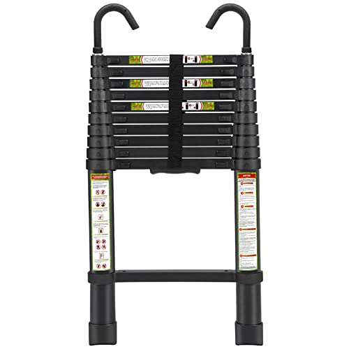 RIKADE 10.5FT Telescopic Ladder, portable aluminum extension ladder with non-slip feet and stable hooks for versatile household and outdoor use.