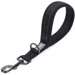 Black Vivaglory 12-inch short dog leash with padded handle and reflective stitching for large dog training and walking