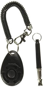 RUBB Dog Whistle and Clicker Set, featuring an adjustable silent whistle and a black clicker, designed for effective training and bark control, with a lanyard for easy carrying