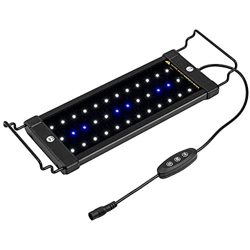 NICREW ClassicLED Aquarium Light with extendable brackets for 12 to 18-inch fish tanks, featuring bright white and blue LEDs for optimal fish and plant growth