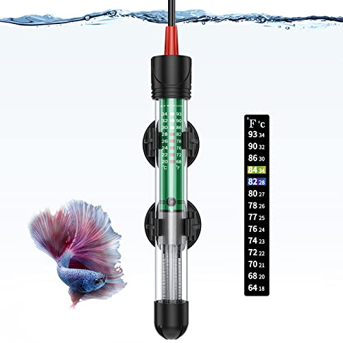 Adjustable Submersible Aquarium Heater with LED Indicator & Thermometer Sticker.