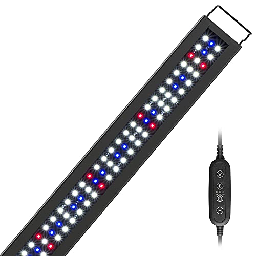 Slim LED Aquarium Light for planted and freshwater tanks, featuring a wired timer and adjustable brackets for 30-36 inch tanks, enhancing aquatic growth with full spectrum illumination.