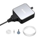 Nano silent aquarium air pump with accessories, ideal for up to 10-gallon freshwater and saltwater tanks, ensuring quiet and efficient aeration.