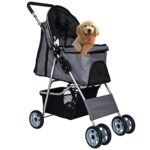 Convenient and Stylish Dog Stroller: Waterproof Travel Folding Cart for Small-Medium Dogs and Cats - 4 Wheels, Cup Holder, Locking Wheel.
