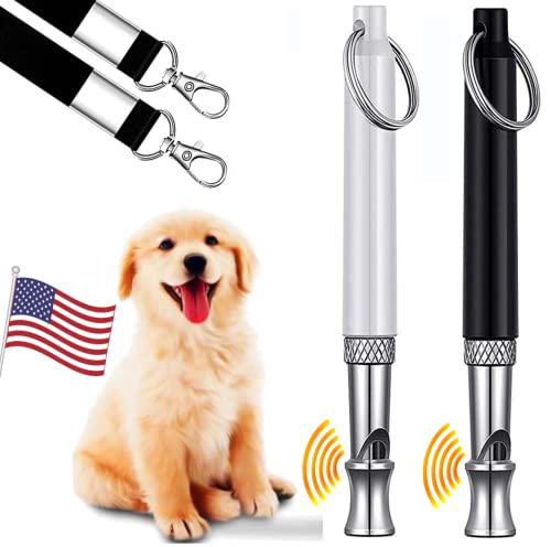Stainless Steel Ultrasonic Dog Whistles with Lanyards - Set of 2 High Pitch Frequency Silent Whistles for Training and Recall.