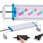 Full Spectrum LED Aquarium Light with adjustable brackets for 7 to 12-inch fish tanks, featuring bright white, blue, and red LEDs for optimal plant growth and aquatic life enhancement