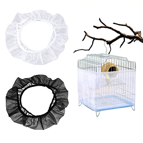 Reusable Fowl Cage Seed Catcher Skirt with Breathable Gauze and Elastic Band for Square and Round Cages - Available in Black and White.