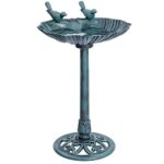 Bring Your Garden to Life with a 28 Inch Polyresin Lightweight Outdoor Bird Bath - Featuring a Double Bird Design in Beautiful Green!