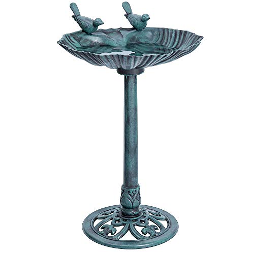 Bring Your Garden to Life with a 28 Inch Polyresin Lightweight Outdoor Bird Bath - Featuring a Double Bird Design in Beautiful Green!