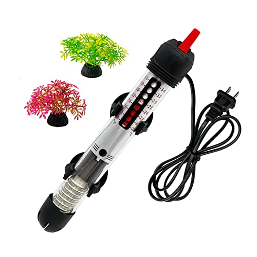 Nobiqfoq Fish Tank Heater fully submerged in a freshwater aquarium, displaying its compact 7.9-inch design and adjustable temperature dial