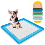 Skywin Dog Puppy Pad Holder Tray in dark blue, designed to securely hold training pads and protect floors from spills, featuring elevated edges for added security.