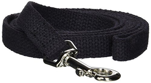 Black OmniPet Cotton Dog Training Lead, 6-foot length with strong cotton webbing and nickel-plated swivel snap, perfect for dog training and walking