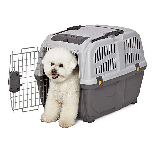 MidWest Homes for Pets 27-Inch Skudo Plastic Dog Carrier with built-in ventilation and fold-down handle, ideal for small to medium dog breeds during travel.