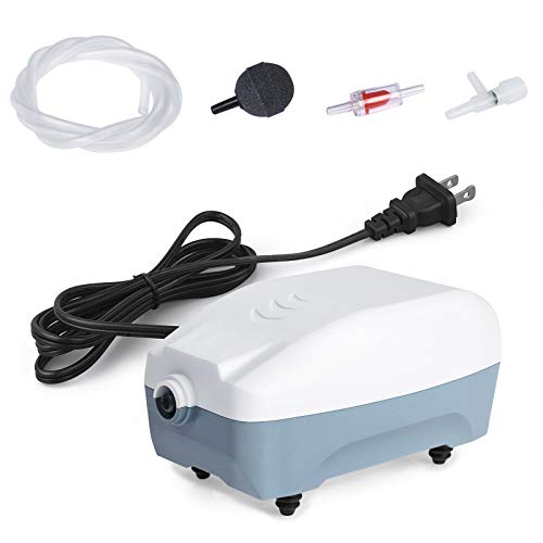 HITOP Single Outlet Aquarium Air Pump, compact design for small tanks up to 15 gallons, includes air stone and accessories