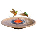 Quackups Solar Bubbler Fountain featuring a vibrant red dome, designed to attract hummingbirds, made from eco-friendly materials, perfect for enhancing garden decor