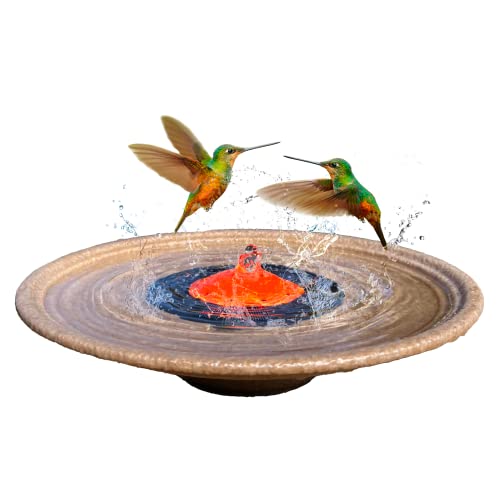 Quackups Solar Bubbler Fountain featuring a vibrant red dome, designed to attract hummingbirds, made from eco-friendly materials, perfect for enhancing garden decor