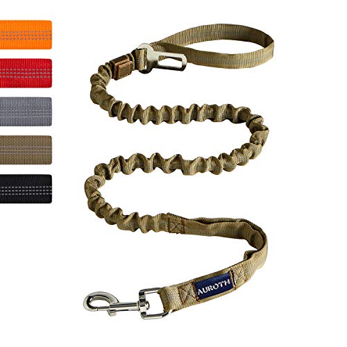Bungee Shock-Absorbing Dog Leash for Large Breeds - 6FT/4.5FT with 2 Padded Handles (Military Yellow)
