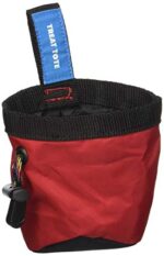 Canine Hardware Treat Tote in assorted colors, showcasing a drawstring closure and clip-on attachment, ideal for dog training and travel