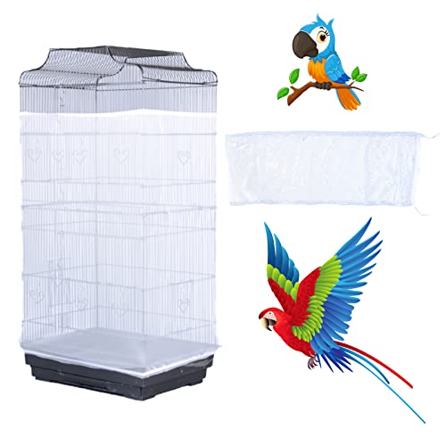 Keep Your Home Clean with Our Large, Adjustable Hen Cage Seed Catcher in White! Ethereal Gauze Design and Nylon Mesh Guard Keep Seeds and Feathers Contained. Perfect for Common Birdcages and Parrot Birds. (L-118x16 in).