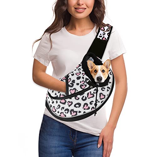 Breathable Mesh Pet Sling Carrier for Cats - Leopard Design - Small Size.