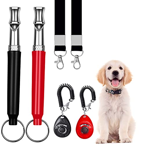 Silent Ultrasonic Dog Training Whistle Set with Lanyard and Clicker
