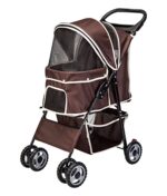 AmorosO Pet Convenient Stroller in brown and white, designed for easy travel with pets, featuring a lightweight structure and folding capability for compact storage