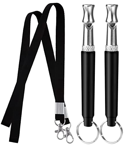 2 Pack Professional Dog Whistle: Stop Barking & Recall Training, Adjustable Ultrasonic Silent Canine Training Tool with Black Strap Lanyard