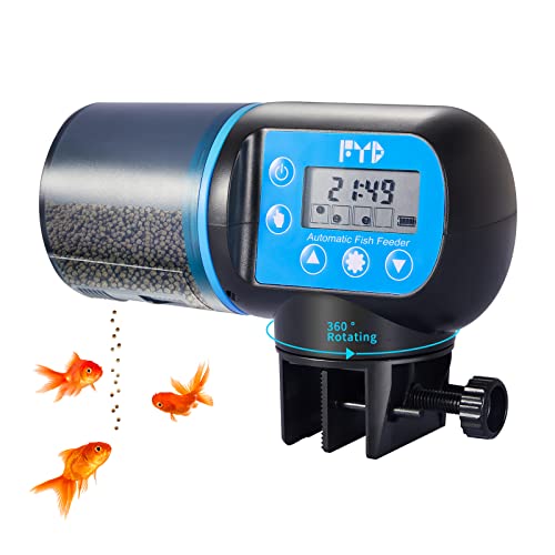 Auto Fish Feeder - Programmable Timer Dispenser for Small Fish Tank, Travel, Goldfish - 4 Feeding Time/Rotation Options