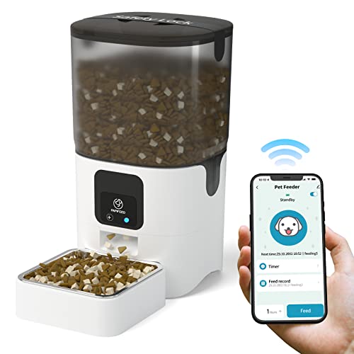 Smart Automated Cat Feeder with WiFi and App Control, Alexa Enabled Removable Pet Feeder for Easy Cleaning, Up to 30 Meals per Day for Cats, Large Dogs, and Multiple Pets (25 Cup/6L).