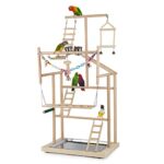4-Layer Wooden Parrot Playstand with Ladder, Feeder Cups, and Bells - Perfect Playground and Gym for Cockatiels and Parakeets.
