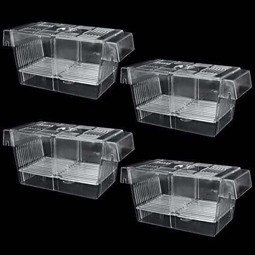 Acrylic Fish Breeder Box with Suction Cups - Perfect for Breeding, Isolation and Incubation of Baby Fish, Guppy, Shrimp, Clownfish, Betta - Medium Size (4PCS).