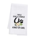 Charming Dog and Horse Kitchen Towels featuring paw prints and horseshoes, perfect for equestrian enthusiasts, made from soft microfiber for versatile use in any kitchen.