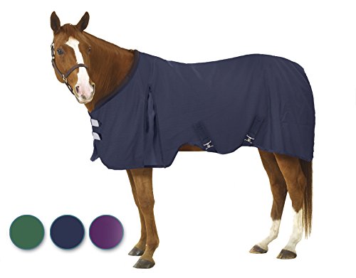 EQ EZ-Care Stable Sheet in Navy, 69 inches, featuring moisture-resistant fabric, padded comfort collar, and extra tall shoulder gussets for superior horse comfort