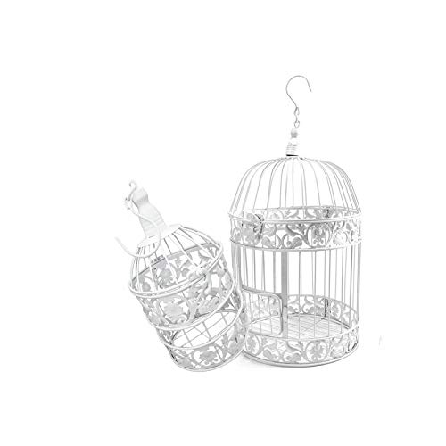 Set of 2 Elegant Round Birdcage Decorations - Metal Wall Hanging Bird Cages for Small Birds, Weddings, Parties, Indoor and Outdoor Décor - 9.8INCH and 13.8INCH in Black and White Color (White Option).